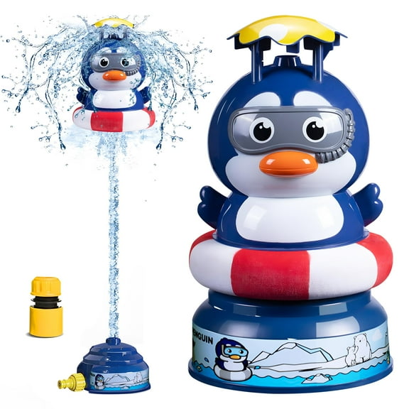 Outdoor Sprinkler for Kids Water Rocket Sprinkler for Boys Girls - Outside Yard Water Toy Kids Splash, Summer Fun Sprinklers Rocket for Toddler Ages 3 Gift Ideas (Penguin)