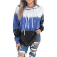 thumbnail image 1 of Sudadera casual elástica de manga larga azul con estampado para mujer, talla XL, sudadera con capucha degradada, 1 of 5