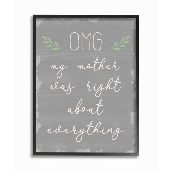 Stupell Industries OMG Mom is Right Funny Family Phrase Text Slang Framed Wall Art Design by Daphne Polselli, 24" x 30", Black Framed