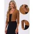thumbnail image 2 of DARING DIVA Women's Lace Panel Crop Bolero Shrug Dress for Work Office L Brown, 2 of 7