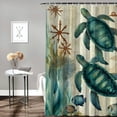 thumbnail image 2 of Orinice Fabric Shower Curtain,Sea Turtle Nautical Map Beach Theme Ocean Creature Landscape Coral Blue Teal Polyester Designer Cloth, Print Decorative Bathroom Curtains Include Hooks Set 36x72, 2 of 7