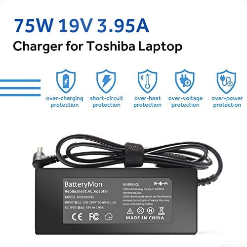BatteryMon 75W 19V 3.95A Adaptador de CA Cargador de Corriente para Toshiba Satellite