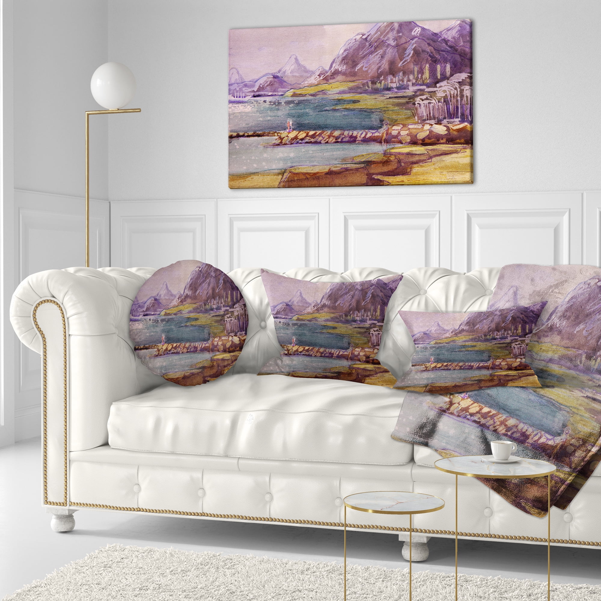 Designart Purple Hills - Landscape Printed Throw Pillow - 12x20