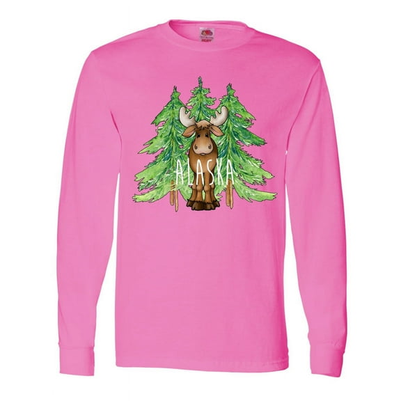 Inktastic Alaska Moose and Trees Long Sleeve T-Shirt