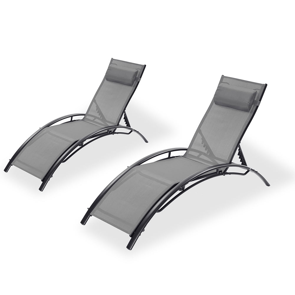 Private Jungle 2PCS Set Chaise Lounges Outdoor Lounge Chair Lounger Recliner Chair For Patio Lawn Beach Pool Side Sunbathing,Dark Gray