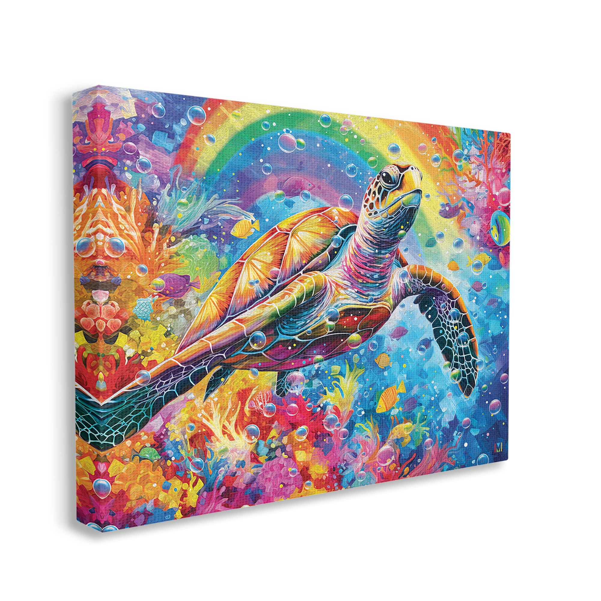 Stupell Industries Turtle with Underwater Rainbow Animals & Insects Painting Gallery Wrapped Canvas Art Print Wall Art, 40 x 30