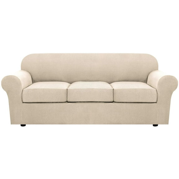 Couch covers stretch 4 piece, jacquard fabric sofa slipcovers, fits 3 cushion couches 72 to 88 inches, snug fit, tear resistant, white