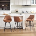 thumbnail image 3 of Zesthouse Swivel Bar Stools Set of 3, 25.6″Faux Leather Counter Height Barstool with Backs, Upholstered Counter Stools, Modern Kitchen Chairs with Metal Legs, Brown, 3 of 11