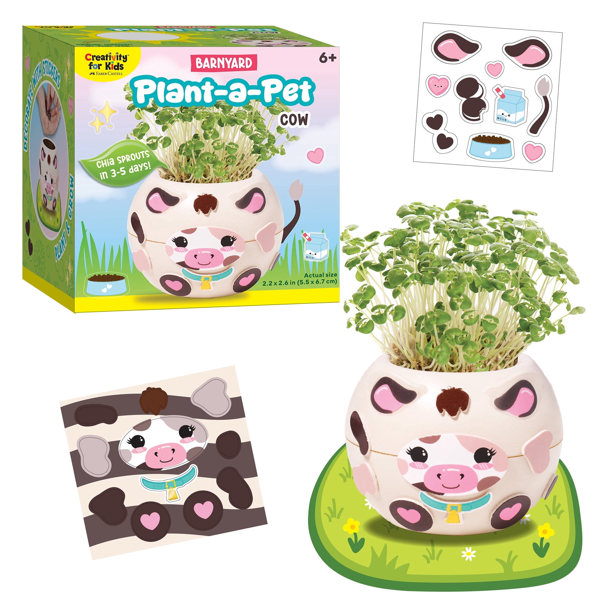 Creativity for Kids Plant-a-Pet Barnyard Cow Kit | Decorate, Plant & Grow with Chia Seeds (Ages 6+)