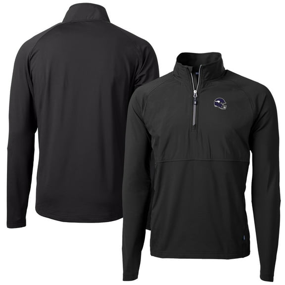 Men's Cutter & Buck  Black Minnesota Vikings Helmet Adapt Eco Knit Hybrid Recycled Quarter-Zip Pullover Top