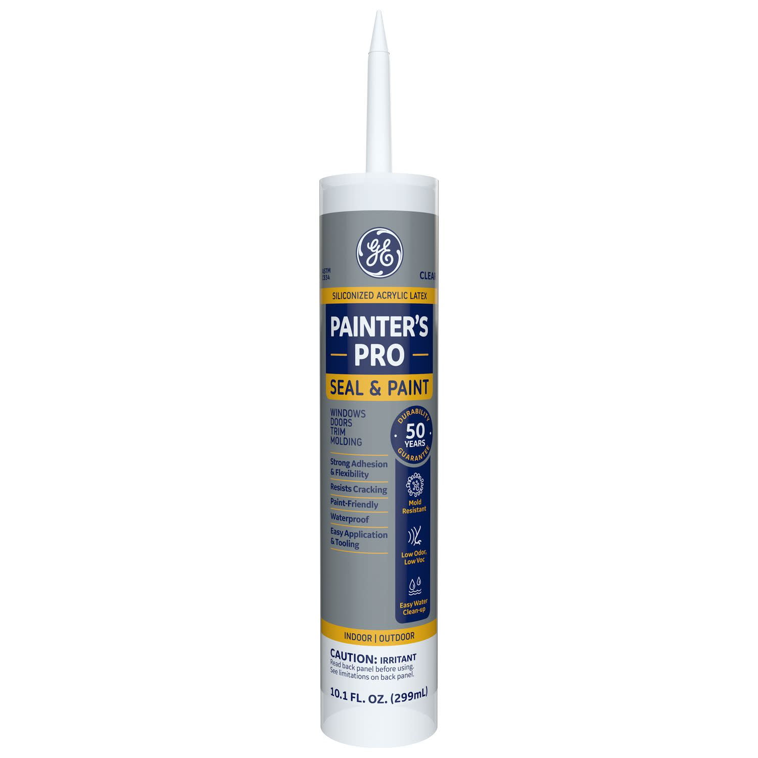 GE Siliconized Acrylic Painters Pro Sealant Seal & Paint, 1, Clear 10 fl oz Cartridge