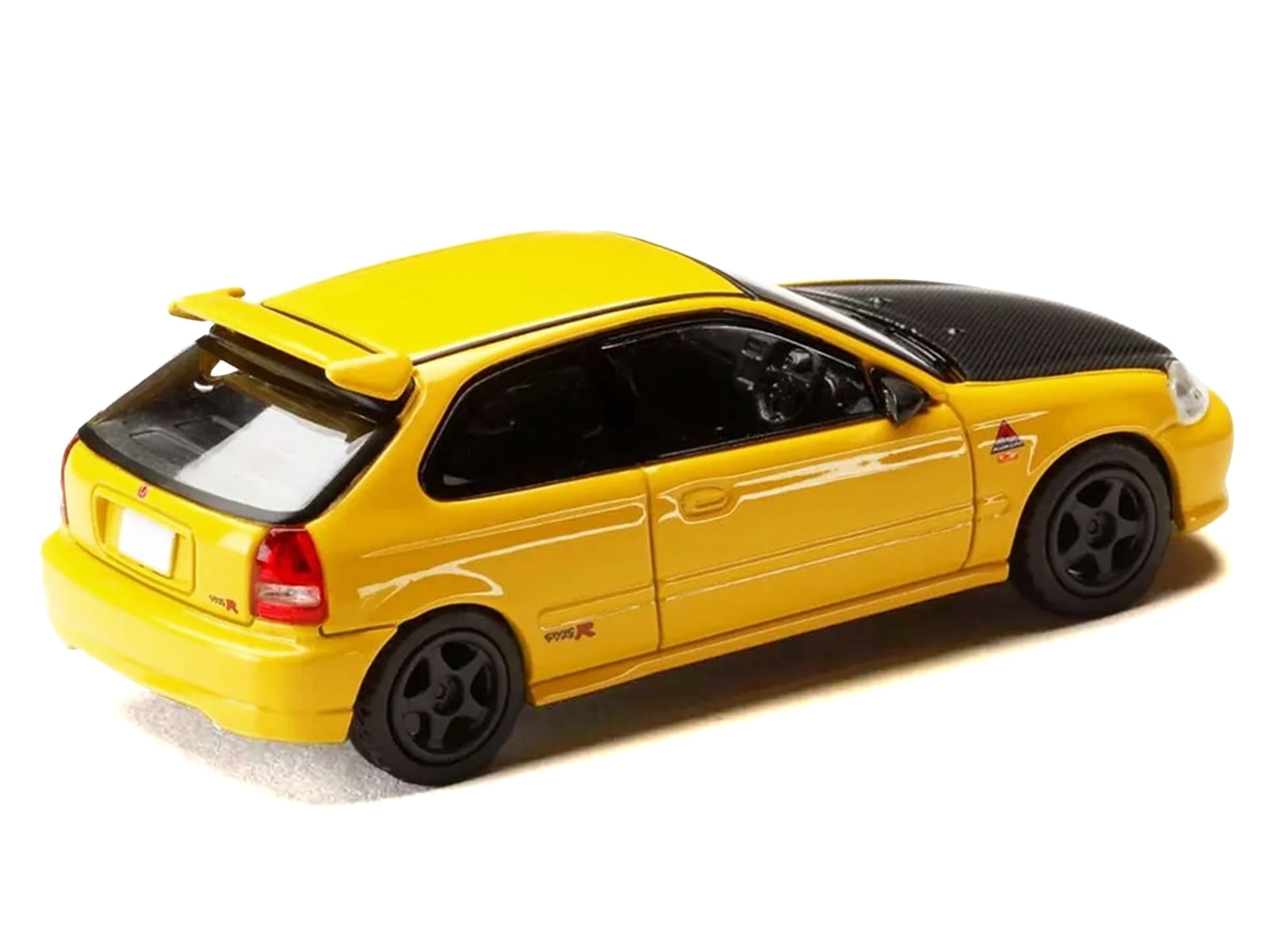 Honda Civic (EK9) RHD Yellow with Carbon Hood "Initial D" (1995-2013) Manga 1/64 Diecast Model Car by Hobby Japan