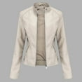 thumbnail image 7 of Arlun Womens Leather Jackets Full Zipper up Long Sleeve Leather Coats 2025 Slim Fitted Stand Collar Motorcycle Outwear Solid Color Long Sleeve Crop Bomber Jacket with Pockets Beige XL, 7 of 7