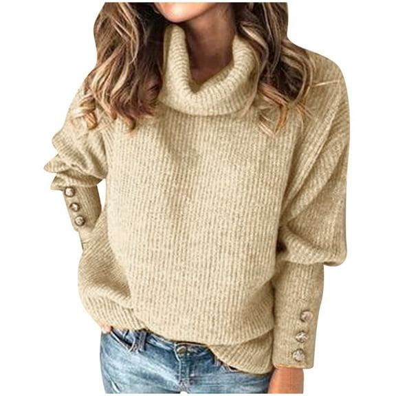 Women's Sweaters Womens Fall Tops Fashion Women Bow Collar Solid Buttons Sleeve Knitted Casual Sweater Warm Top