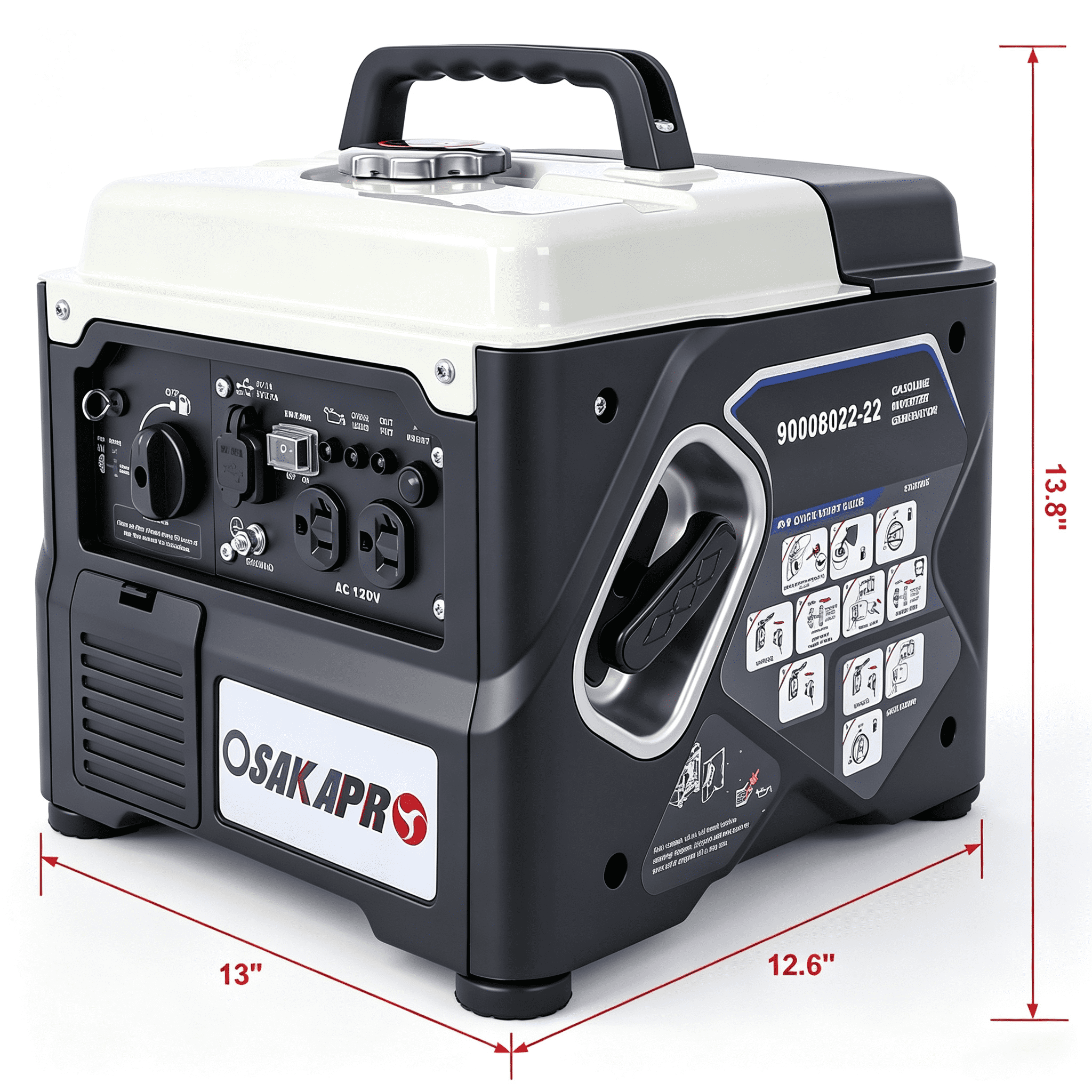 POWANLI 1200W ultra-quiet gas engine,Portable Inverter Generator, EPA Compliant, with Carrying Handle,Eco-Mode Feature, Ultra Lightweight for Backup Home Use & outdoor Camping,white