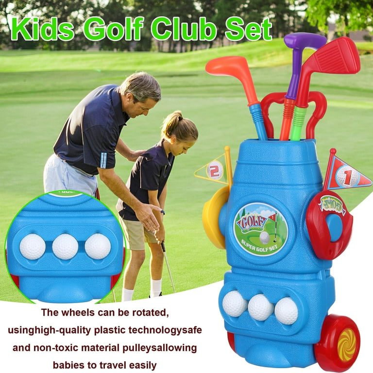 Fridja Kids Golf Clubs Set, Golf Toy with 1 Golf Cart, 3 Golf Clubs, 2  Practice Holes, 2 Golf Tees & 2 Balls, Early Educational, Outdoors Exercise  Toy for Kid Ages 3