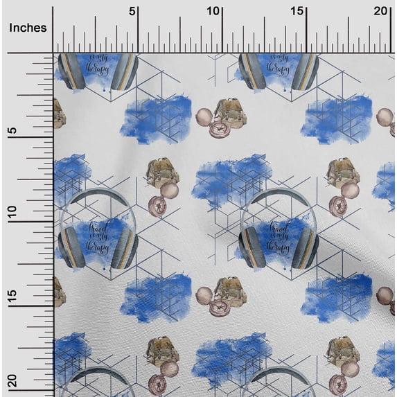 oneOone Viscose Jersey Blue Fabric Direction Compass Bag & Headphone Travel Craft Projects Decor Fabric Printed By The Yard 60 Inch Wide