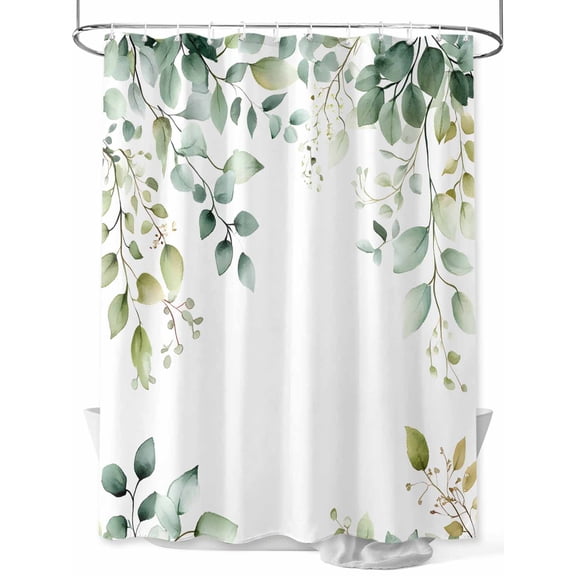 Shower Curtain Green Eucalyptus Leaf Shower Curtains for Bathroom, Waterproof Polyester Shower Curtain Set with Hooks, Small Stall Size 36" x 72" Watercolor Leaf