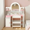 thumbnail image 6 of Spanspace Kids Vanity with Lights, Princess Girls Vanity with Open Storage Shelves, Toddler Vanity Table and Chair Set, Perfect for Bedroom or Playroom, 6 of 8