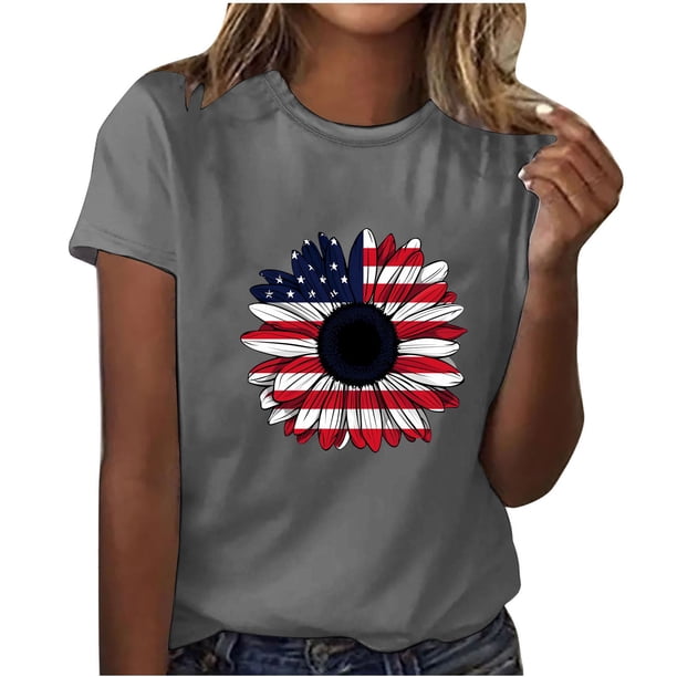Camisetas de Manga Corta para Mujeres de Longitud Regular de Poliéster Sólido, Camiseta de Fiesta de Mayo Y Blusa Del Festival para la Primavera Y el Verano