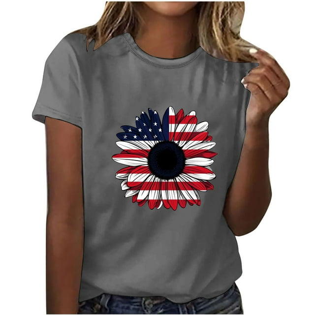 Camisetas de Manga Corta para Mujeres de Longitud Regular de Poliéster Sólido, Camiseta de Fiesta de Mayo Y Blusa Del Festival para la Primavera Y el Verano