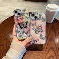 thumbnail image 4 of Compatible with iPhone 15 Laser Case Cute Butterfly Seashell Glitter Bling Case with Camera Lens Protection Scratch-Resistant Cover Girly Women Soft TPU Shockproof Phone Cover,Colorful, 4 of 7