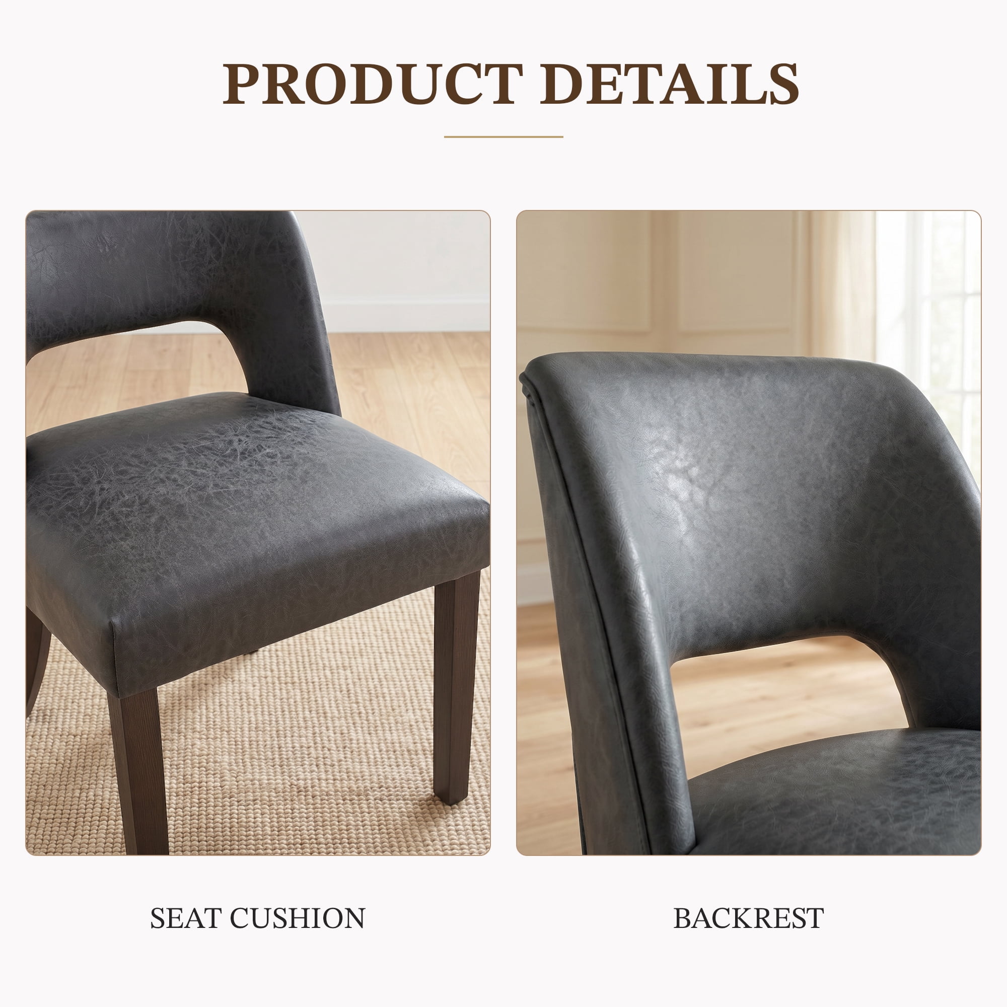 VKNOW Faux Leather 20.7" W Upholstered Dining Chairs Set of 6, Thick Foam Cushion Kitchen & Dining Room Chairs with Solid Wood Legs, Black