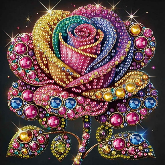 Diamond Painting Kit with Frame Colorful Rose Special Shape Creative Diamond Craft For Home Decor and Gifts 6.69 x 6.69 in