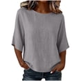 thumbnail image 2 of VBVC Women's Cotton Linen Batwing Half Sleeve Top , Ladies' Crew Neck Drop Shoulder Blouse , Casual Tunic Shirts For Women, S-3XL, 2 of 5