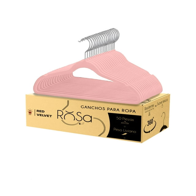 RED VELVET Ganchos de Terciopelo - 50 Unidades - Antideslizantes, Gancho Giratorio 360°, Ahorro de Espacio