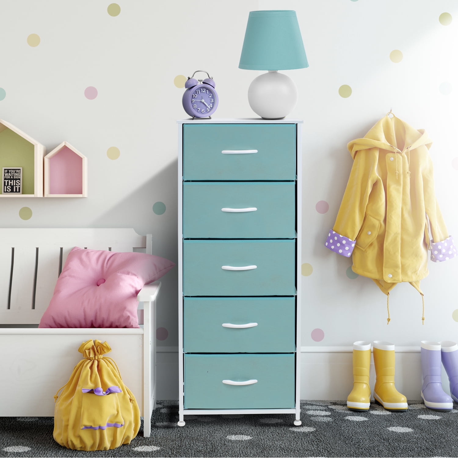Sorbus Wood Handle 5 Drawers Closet Drawer Organizers, Aqua