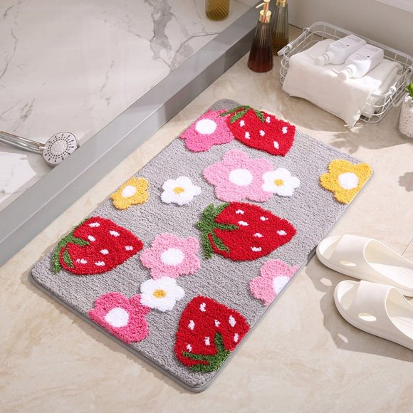 Playful Cartoon-Themed Non-Slip Floor Mat for Bathroom, Bedroom & Entryway - Absorbent, Comfortable & Easy-to-Clean Home Decor Rug, 50x120cm, Gray