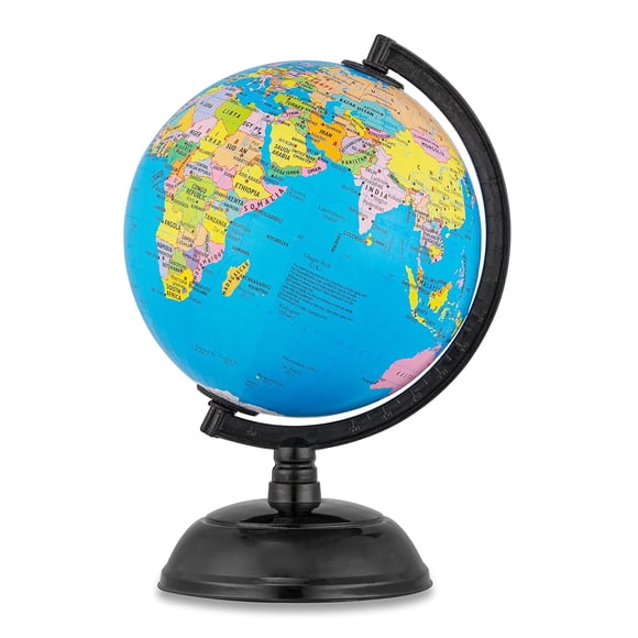 Globe avec Arc Moulé en Polymère et Base, 5 Pouces, Diamètre 12.8 cm et 7.9 Pouces, Hauteur 20 cm / Monde Rotatif, Surface Laminée avec Échelles de Temps, Lot de 1