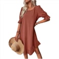 thumbnail image 3 of Vestido Corto Holgado con Mangas Abullonadas, Bajo con Volantes, Cuello Redondo y Fruncido, Bordado en Rojo Talla S, 3 of 10
