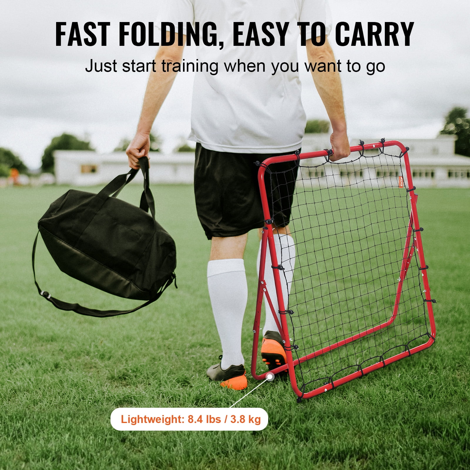 VEVOR Soccer Rebounder Rebound Net, Kick-Back 39"x39", Portable Football Training Gifts, Fully Adjustable Angles Goal Net, Aids & Equipment for Kids Teens & All Ages, Easy Set Up & Perfect Storage