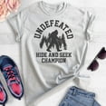 thumbnail image 2 of Undefeated Hide and Seek Champion Shirt, Unisex Women's Men's Shirt, Bigfoot Yeti, Sasquatch, Squatch Tee, Heather Ash, 3X-Large, 2 of 6