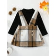 thumbnail image 3 of Bagilaanoe 2Pcs Toddler Baby Girls Overalls Dress Set Ribbed Long Sleeve Pullover Tops + Plaid Suspender Skirt 12M 18M 24M 3T 4T 5T Kids Casual Outfits, 3 of 9
