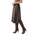 thumbnail image 3 of INSPIRE CHIC Women's PU Faux Leather A-Line Skirt High Waist Elastic Skater Flared Swing Elegant Pleated Fall Winter Midi Skirt Large Coffee, 3 of 4