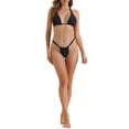 thumbnail image 2 of Conjuntos de bikini halter push up INSPIRE CHIC para mujer, 2 piezas con parte inferior triangular de doble lazo, trajes de baño medianos en negro, 2 of 5