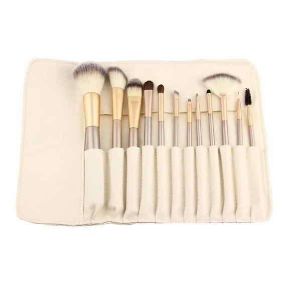 Rewera 12 Piece Makeup Brushes Set | Horse Hair Professional Kabuki Makeup Brush Set Cosmetics Foundation Makeup Brushes Set Kits with White Cream-colored Case Bag