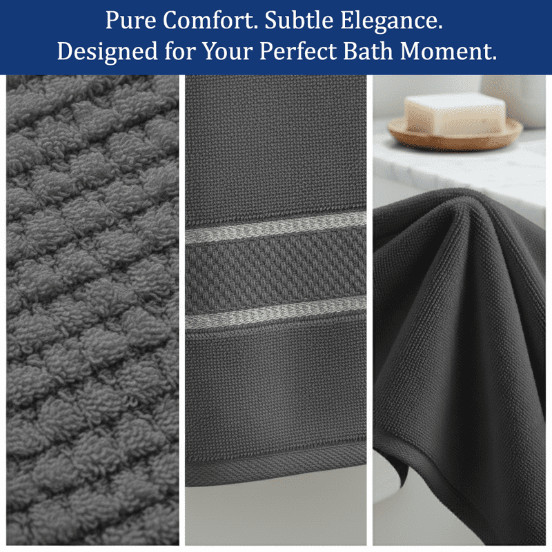 SKY BEDDINGS Premium 4-Piece Bath Towel Set - 600 GSM 100% Cotton, Soft, Lightweight & Highly Absorbent Towels for Bathroom, Perfect for Daily Uses - 27 x 54 Inches - Dark Grey
