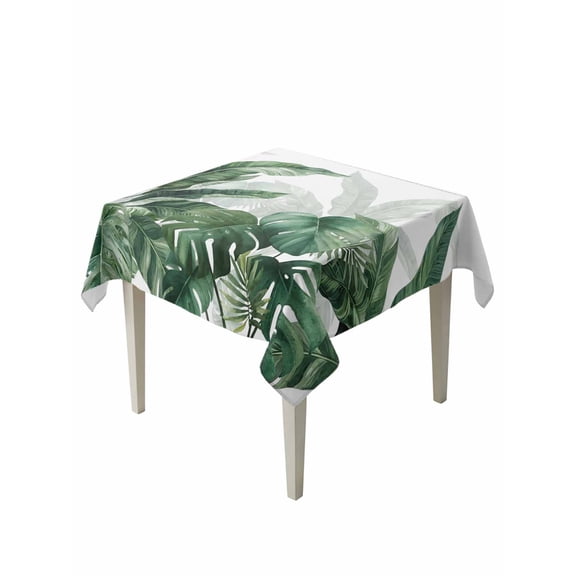 Palm Leaves Tropical Suqare Tablecloth - 54 x 54 Inch, Green Botanical Summer Waterproof & StainResistant Tablecloth, Washable Oil-proof Table Cover for Dining/Party/Wedding/Camping/Buffet