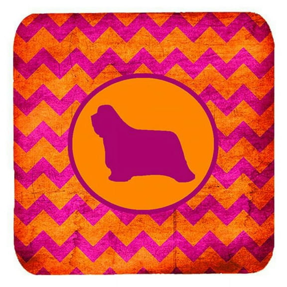 Bearded Collie Chevron Pink And Orange Foam Coasters, Set Of 4