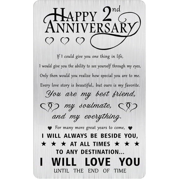 2 Year Yr Anniversary Personalized Gifts for Him Husband Her Men, Happy 2nd Wedding Anniversary Engraved Wallet Card Gift for Wife Women Boyfriend
