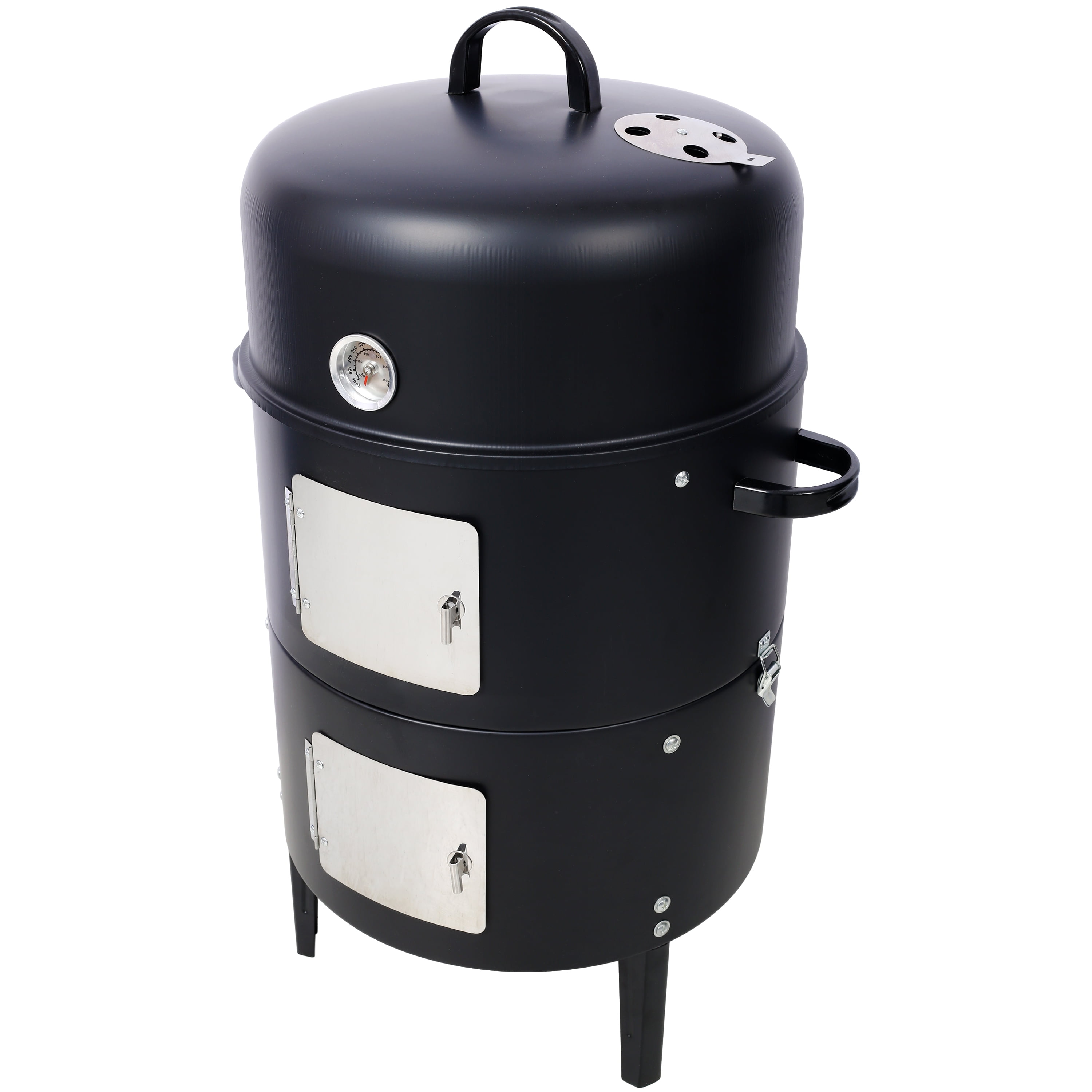 17In Steel Charcoal Smoker Heavy Duty Round BBQ Grill 453sq in Cooking Area Dual Cooking Grids Built in Thermometer Adjustable Air Vents Water Pan Charcoal Pan for Outdoor Backyard Smoking Grilling