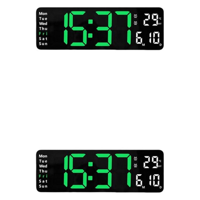 Guardoinrt 1/2/3 Horloge Murale Numérique Moderne avec Luminosité Réglable et Table de Chevet Calendrier Vert 2 Pcs