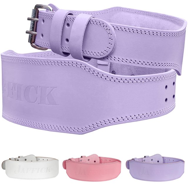 Jaffick Cinturón de levantamiento de pesas para damas (4 "" de ancho) Cinturones de gimnasio de cuero morado Soporte de espalda para cintura inferior para mujeres Hombres Fitness Sentadillas Peso muer