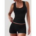 thumbnail image 5 of Women Workout Sets 2 Piece Seamless Ribbed Crop Tank High Waist Shorts Yoga Outfits Black S, 5 of 7