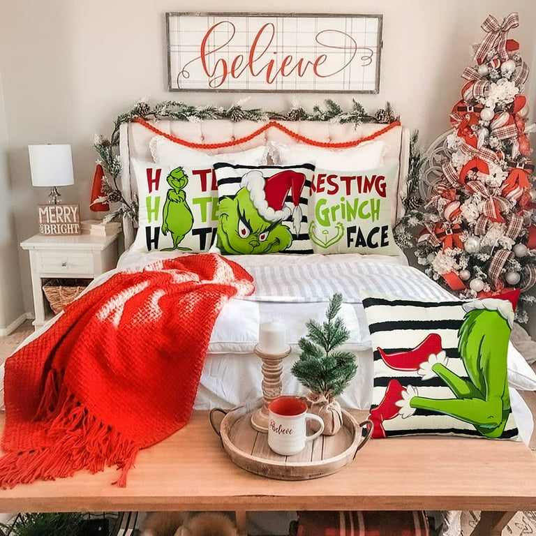 Grinch Christmas Pillow Covers 18x18 Set of 4 for Christmas Decorations Grinch Stripe Christmas Decorations Throw Pillow Covers Merry Christmas Cushion for Sofa Couch Indoor Outdoor 1 Walmart