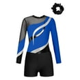 thumbnail image 3 of Doomiva Kids Girls Gymnastic Leotard Dance Biketard Unitard Bodysuit with Tumbling Athletic Shorts Scrunchies Set Royal Blue&Black 10, 3 of 7